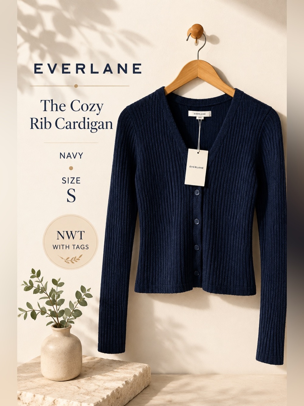 Everlane The Cozy Rib Cardigan Navy Size Small